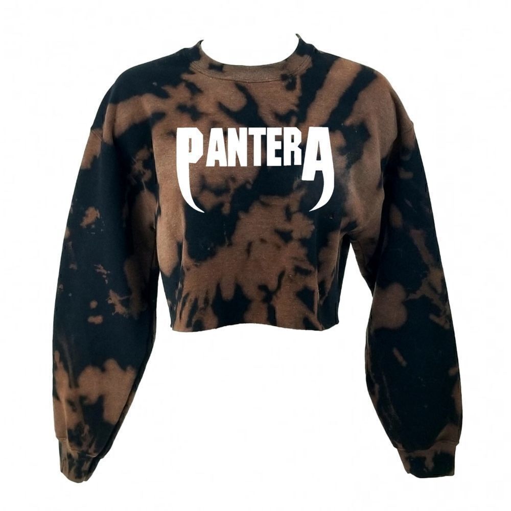 PANTERA Rock Band Acid Wash "Cropped" Crop Top Long Sleeve Crewneck Sweatshirt